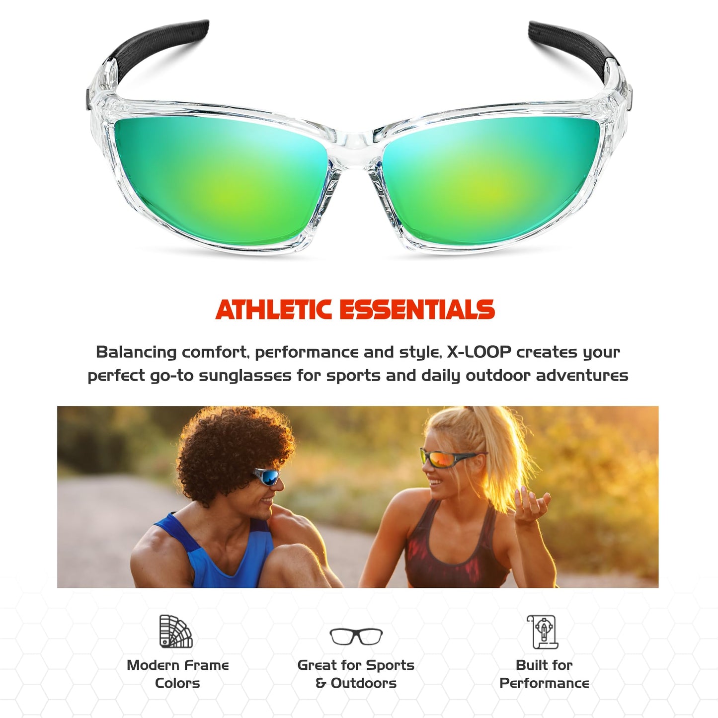 X LOOP Polarized Wrap-Around Sunglasses for Men Women Running Fishing Driving Sports Glasses