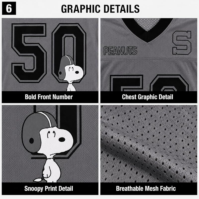 Womens Football Jersey - Short Sleeve Mesh V-Neck Active Sports Jersey, Grey Snoopy Variation