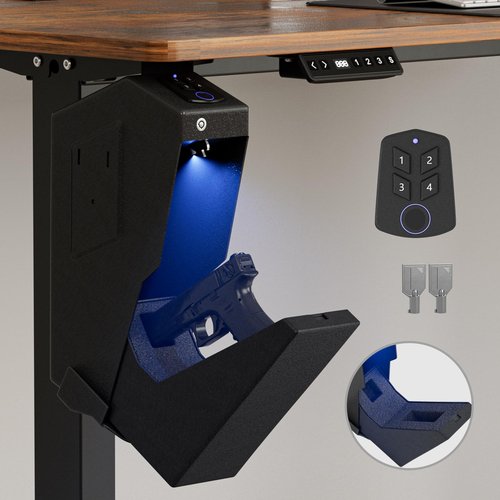 Biometric Pistol Safe LED Light,Quick Access Security Safe with Fingerprint 6-button Backlit Keypad,Auto Open Hidden Hand GunSafe for Bedside Home Nightstand Vehicle Desk (1 GUN)