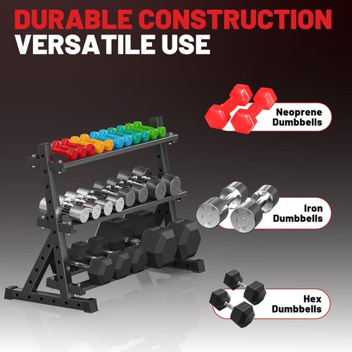 Papababe Dumbbell Rack for Home Gym, 3-Tier Weight Rack 1000lbs Capacity Dumbbell Storage Rack, Heavy Duty Weight Storage Organizer for Dumbbells and Kettlebells