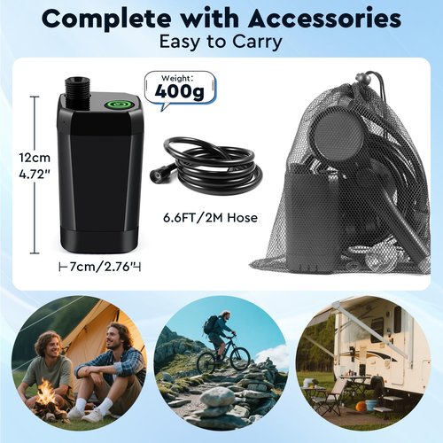 Fotgear Portable Camping Shower, 6000mAh Rechargeable Outdoor Shower Pump with LED Display, 3 Spray Modes, IPX7 Waterproof Camping Shower Kit for Hiking, Travel, Car Washing, RV, Pet Bath