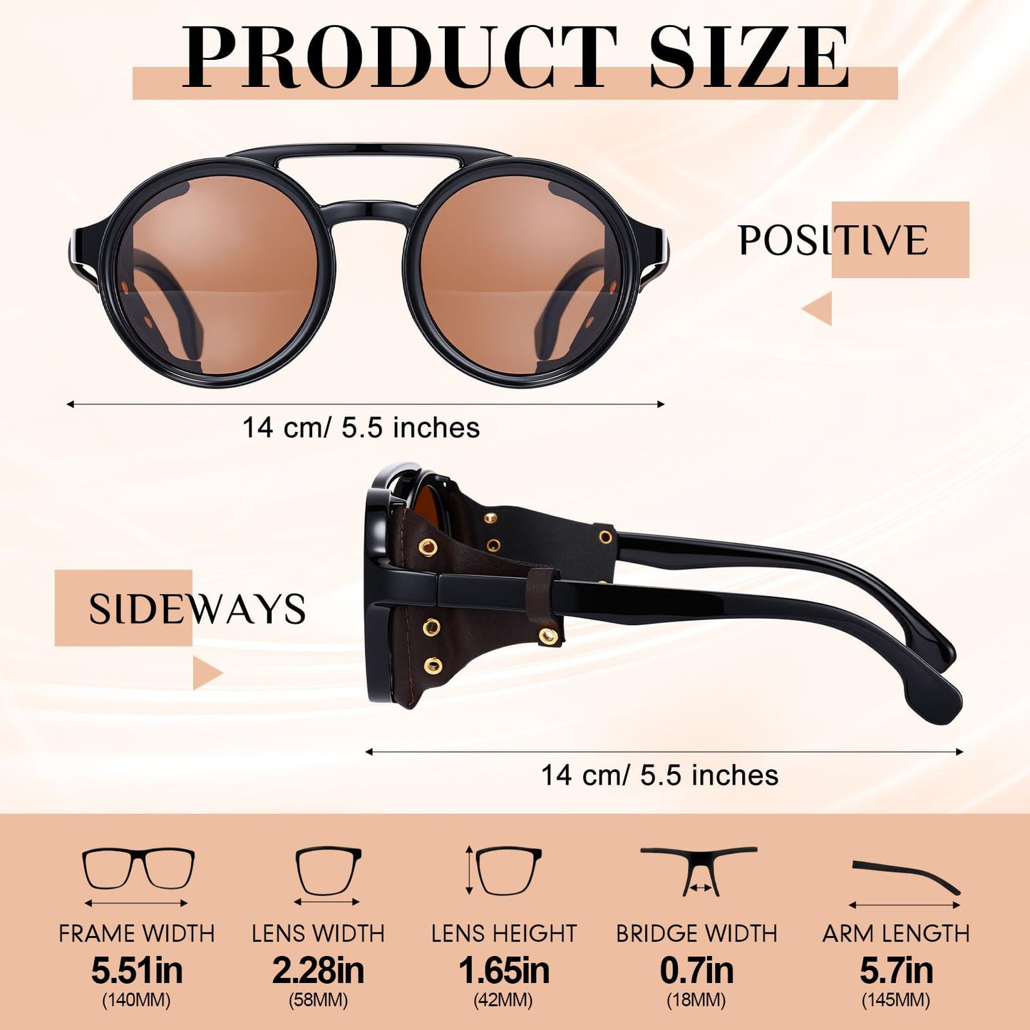 Weewooday 3 Pairs Retro Round Steampunk Sunglasses with Faux Leatherwear for Men Women (Retro Color)