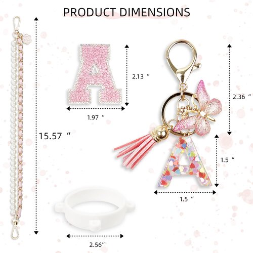 Letter Accessories for Owala Water Bottles – 24oz 32oz 40oz, with Cute Initial Charm and Handle Strap, Compatible with Free Sip, Coffee Tumbler, Owala Kids , Sway, Stanley Cup Accessories (Pink A)