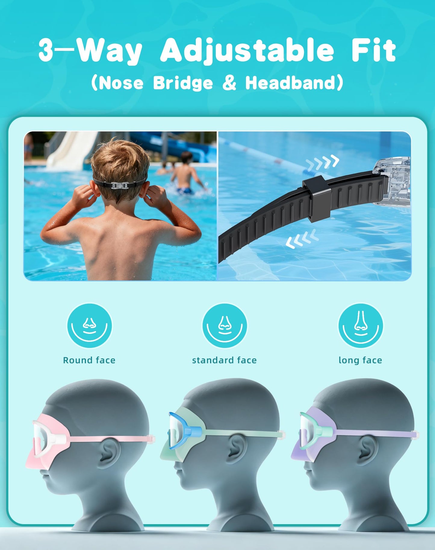 Aegend 2 Pack Kids Swim Goggles with Nose Cover Age 3–14, Anti-Fog UV Protection No-leak, Comfortable Swimming Goggles Pool for Boys & Girls