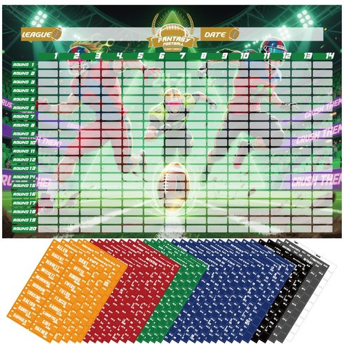 Fantasy Football Draft Board 2025-2026 Kit - Extra Large Set 14 Teams 20 Rounds with 600+ Total Label Stickers - Premium Color Edition
