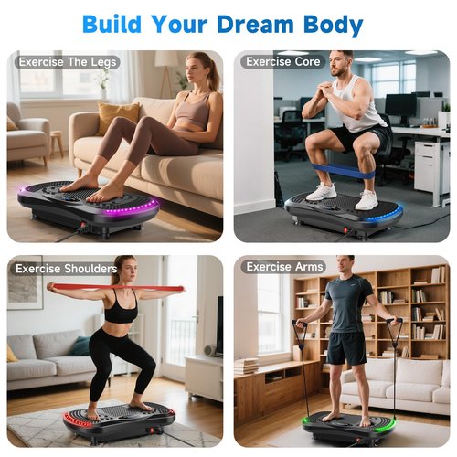 Vibration Plate Exercise Machine, Full-Body Workout Vibrating Platform with Loop Bands, Waver Vibration Plate for Home Fitness,Fitness Equipment for Strength Toning & Fat Loss for Women Men Dark Black