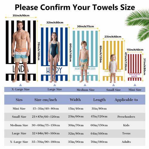 Infiher Personalized Beach Towels for Kids,Monogrammed Towels with Name & Logo,Custom Microfiber Quick Dry & Sand Free Beach Towel for Swim,Bath,Pool, Adults Striped Towel(36 Colors)