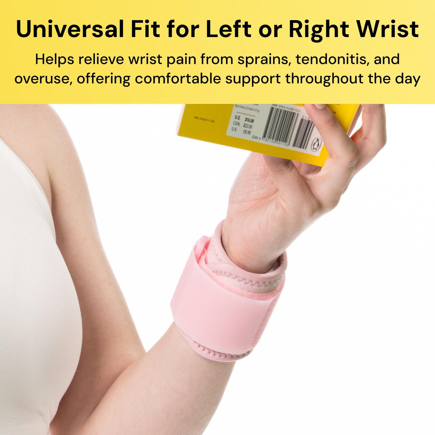 BraceUP Wrist Compression Strap and Support Brace, One Size Adjustable, 1 PC (Pink)