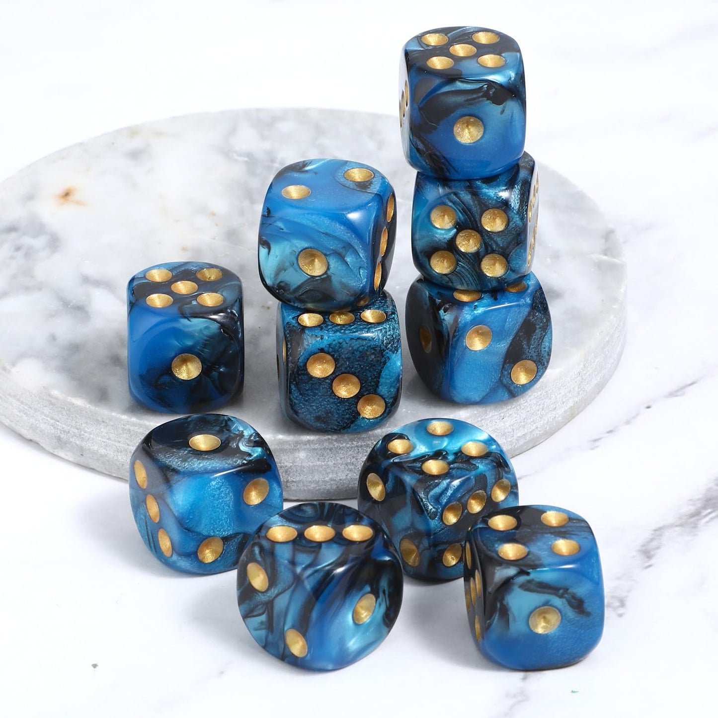 10PCS Dice Set Mini Dice 16mm Two Colours D6 Acrylic Portable Game Dices for Board Games Classroom Teaching Table Games Math Teaching (Blue Black)