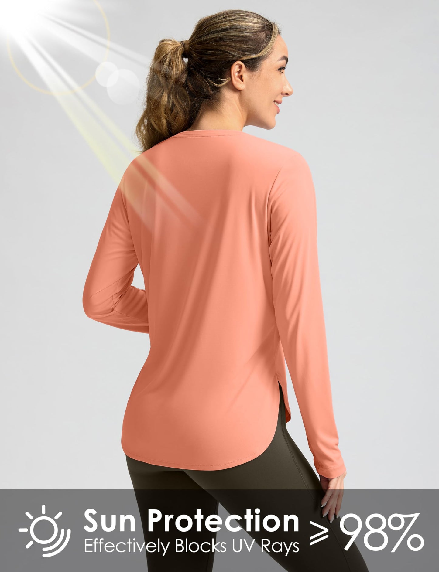 Women's Sun Shirts UPF 50+ Long Sleeve UV Protection Shirt Lightweight Quick Dry Workout Hiking Tops for Women(Orange,M)