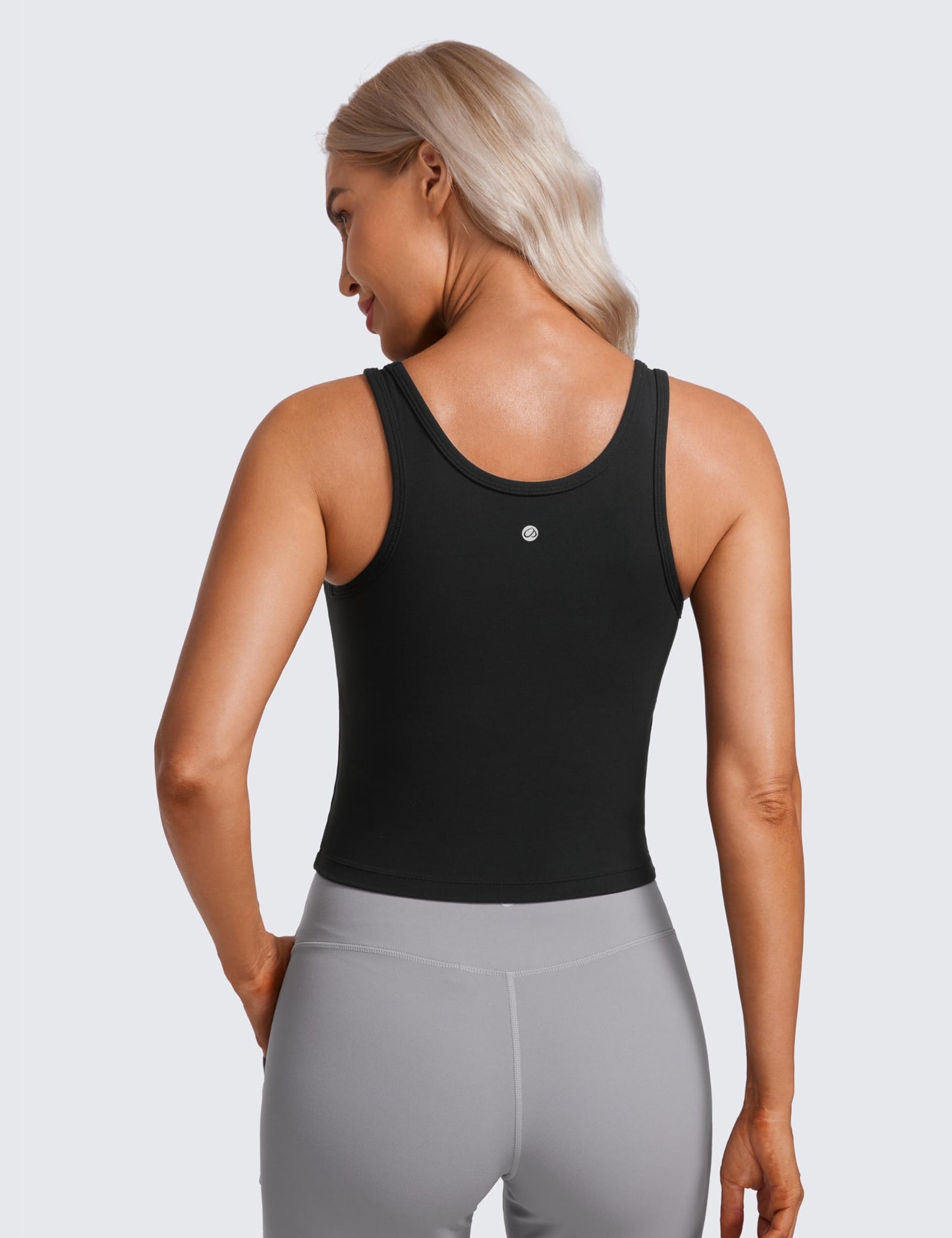 CRZ YOGA Butterluxe Double Lined Tank Tops for Women - Workout Casual Scoop Neck Racerback Crop Sleeveless Shirt Black Large