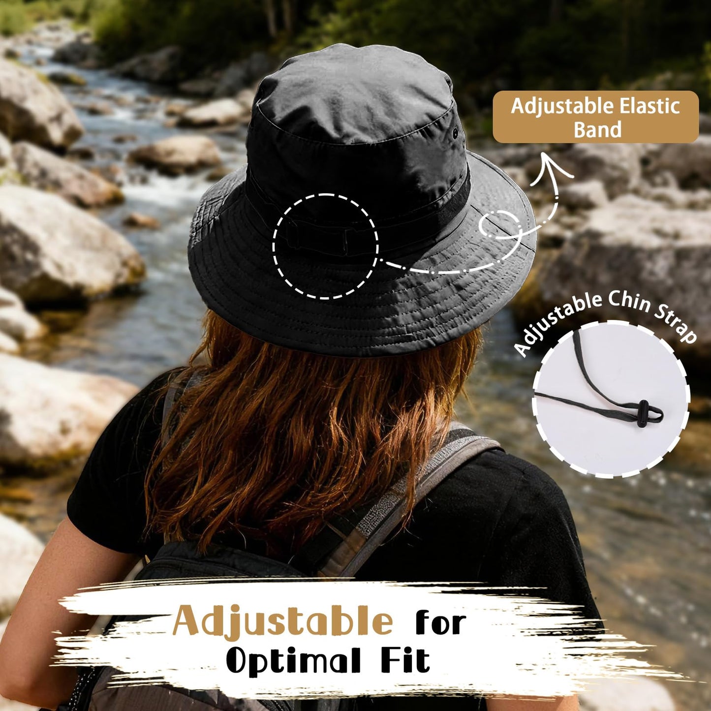 Sun Bucket Hat for Men Women Fishing Beach Safari Hats for Golf Hiking Hunting Outdoor UPF 50+ (with one Pair Cooling Sleeves-1pack-Black)