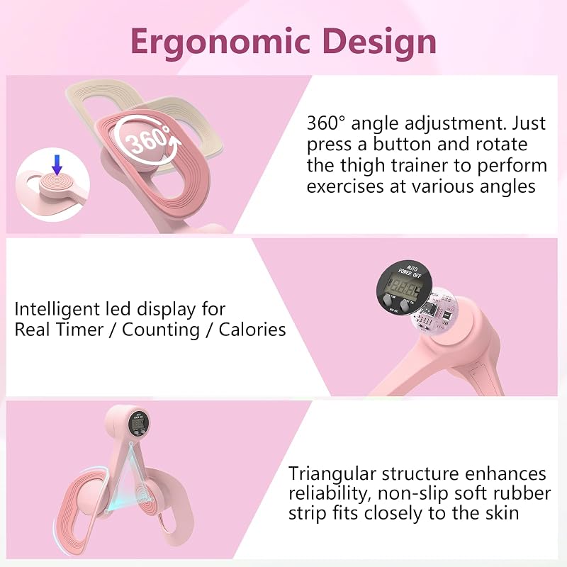 Thigh Trainer with LED Display - Pelvic Floor & Inner Thigh Exerciser (Pink) - 20lb Band