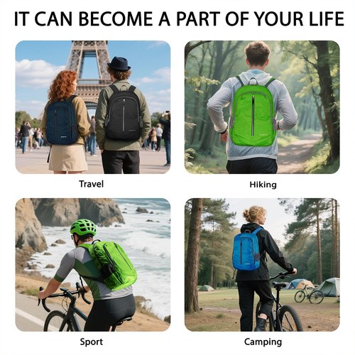 Hiking Backpack Waterproof, 25L Lightweight Foldable Backpack, Small Packable Outdoor Travel Day Running Pack for Women Men
