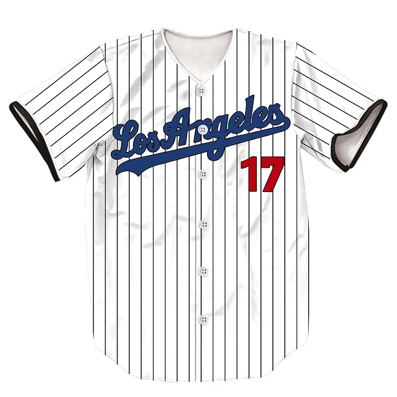 5/17/50 Stripes Baseball Jersey Short Sleeve Button Shirt for Fans - Variation: Hf024-white+Large