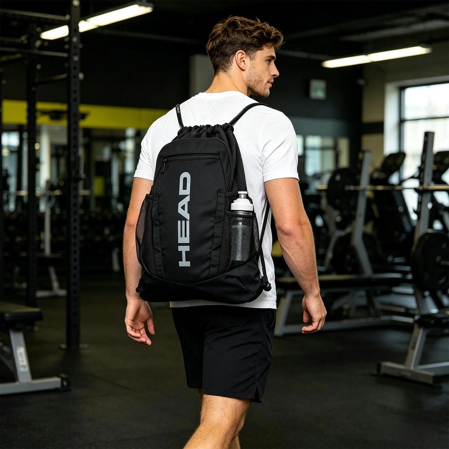 HEAD Men's Drawstring Backpack with Shoe & Phone Pocket,Bottle Holder