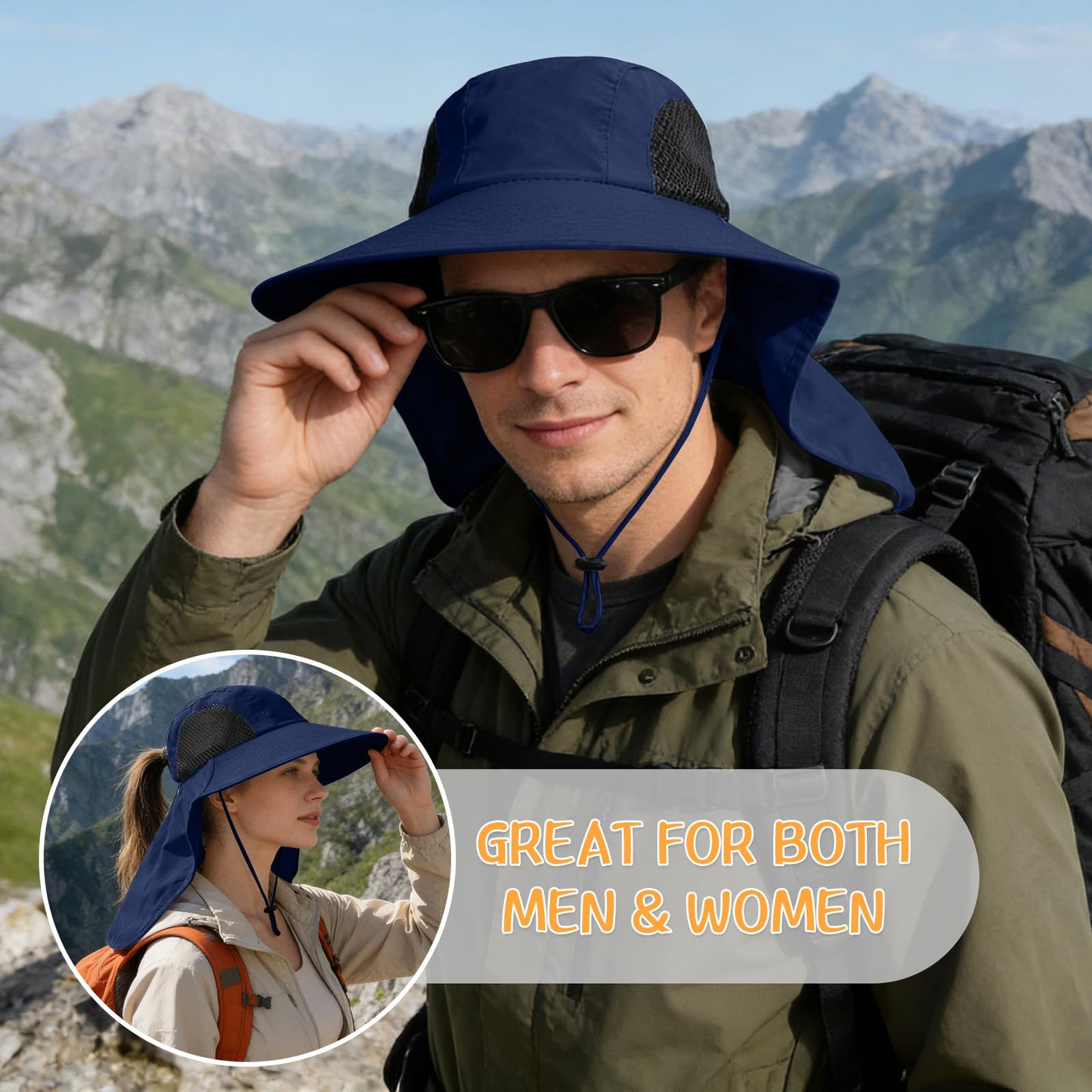 Sun Hat for Men Women with Neck Flap,UPF 50+ UV Protective Hiking Fishing Hats,Wide Brim Sun Hat for Women&Men …