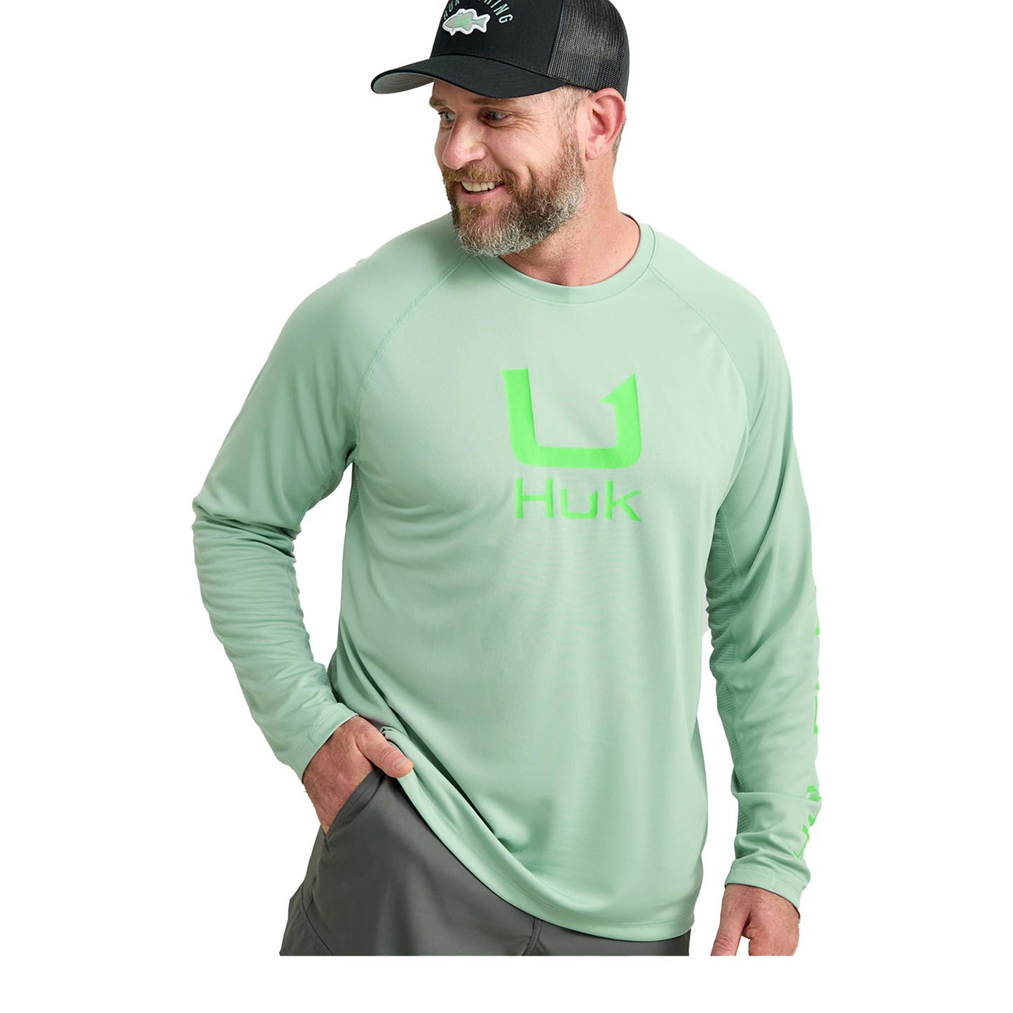 HUK Mens Icon Crew Shirt, Long-Sleeve Performance Fishing Shirt, Fog Green, X-Large