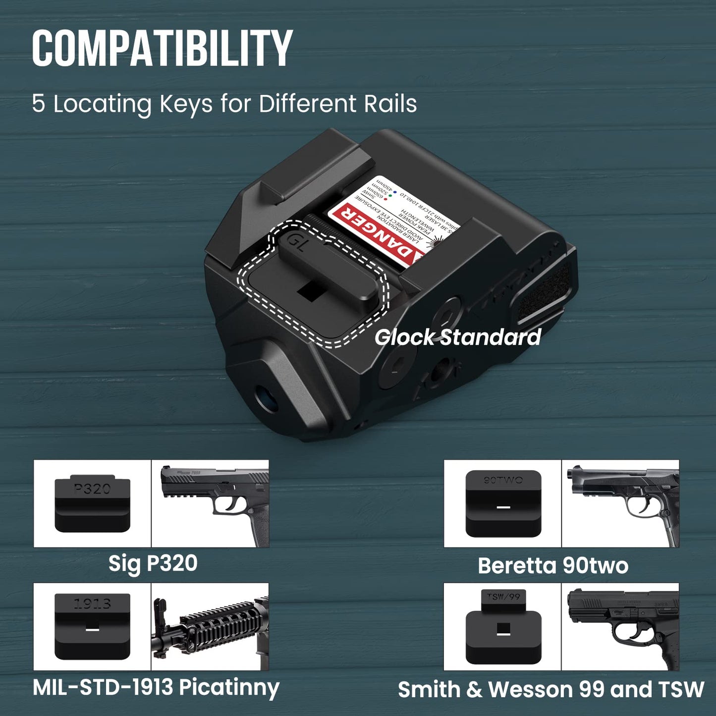 Votatu H6L-G Ultra Compact Laser Sight for Pistol Handgun, Rechargeable Sub-Compact for Taurus G2C, G3C, 1913 Picatinny, Sig P320, Beretta 90two, S&W 99 and S&W TSW
