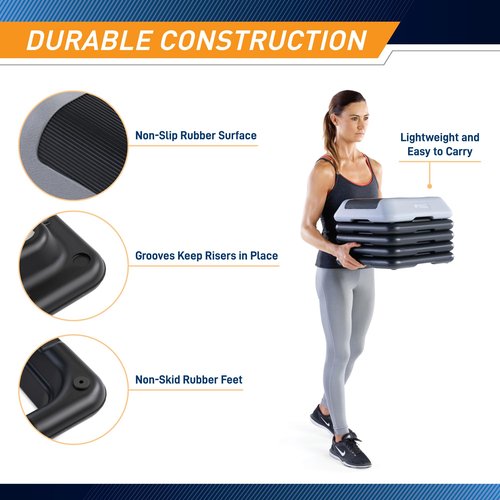Circuit Fitness by Marcy 16 x 16 inches Adjustable Height Aerobic Step Platform with 4 Risers, Non-Slip Rubber Surface, Home Exercise Fitness Training, Cool Gray, STEP-GRAY01-4R