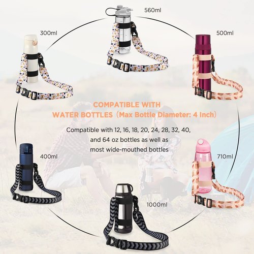 EasyAcc Water Bottle Holder Strap Sling, for Owala FreeSip 24 32 40 oz, Hydro Flask, Cirkul, Yeti, Stanley Flip, Universal Water Bottles, with Carabiner, for Walking Curise Travel (Bottle Excluded)