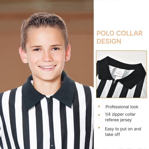 Thapower Children Referee Shirt Costume Kids Youth Black and White Stripe Boy Girls Toddler Ref Jersey,Zipper Collar