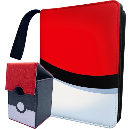 Trading Card Binder 4 Pocket 400 Card Holder With Card Storage Box Has Removable Sleeves Made With Leather, Zipper and Wrist Band Great Gift For Kids As Card Storage