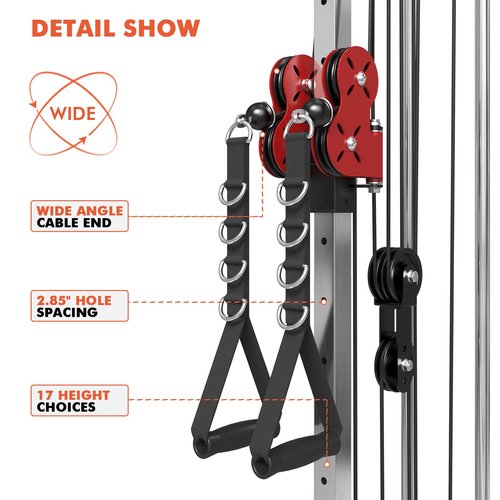 Mikolo Wall Mount Cable Station, Cable Crossover Machine with Dual Pulley System and 18 Adjustable Positions for Home Gym Fitness Equipment