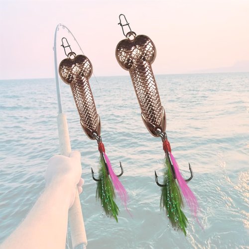 Beigaoxu Fishing Gifts for Men, Funny Fishing Bass Lure, Metal Glitter Fishing Hook with Feathers, Suitable for Freshwater and Saltwater, 2Pcs