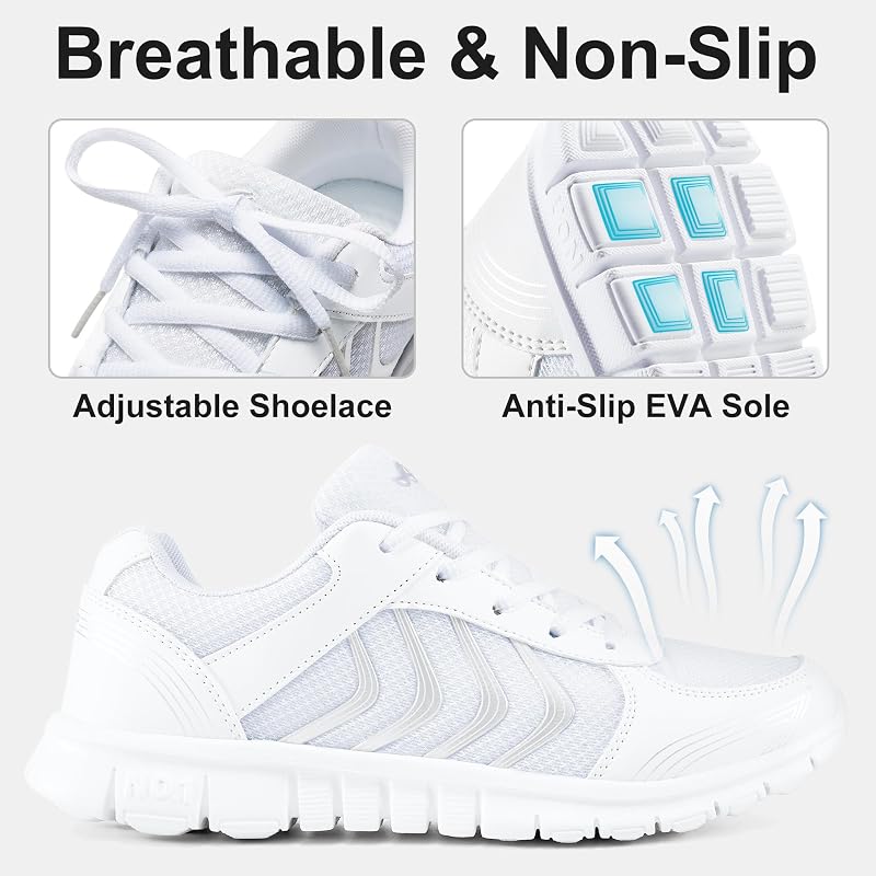 Alicegana Womens Lightweight Walking Shoes - White+8 Ultra Breathable Non Slip Sneakers