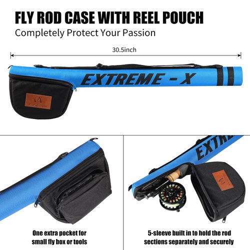 Maxcatch Extreme-X Fly Fishing Rod and Reel Combo, 3-8wt Complete Starter Fishing Outfit with Fly Box, Flies, Rod Clip Holder, Rod Case, Extra Tip Section (8wt-9' 4pc Rod, 7/8wt Reel)
