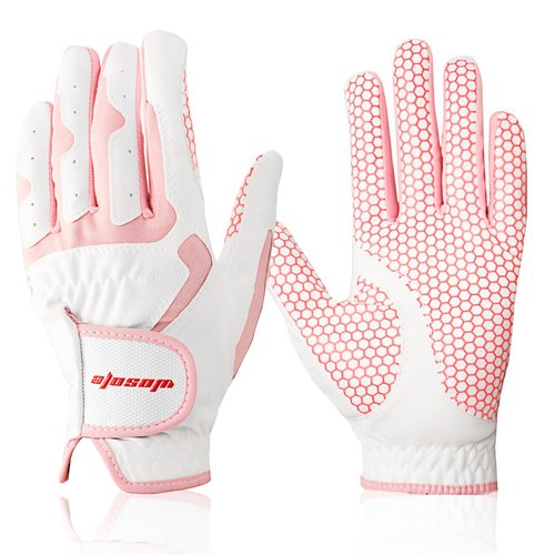 DUFFOBAN Womens Golf Gloves Both Hands, 1 Pair Left Right Hand Ladies Golf Glove, Non Slip Gloves Lightweight Breathable Pink Fit Woman Girl, Size Medium