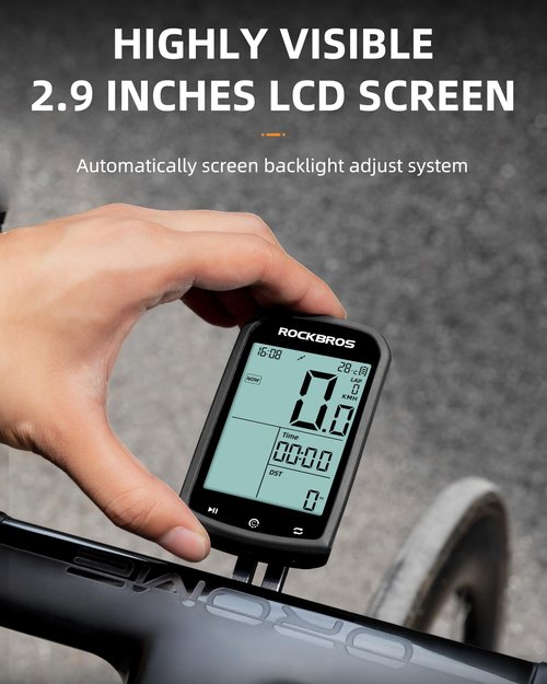 ROCKBROS Bike Computer Wireless Cycling Computers ANT+ Bluetooth Bicycle Computer Mini Speedometer Odometer Waterproof 2.9inch LCD Screen GPS/BDS/Galileo Position System