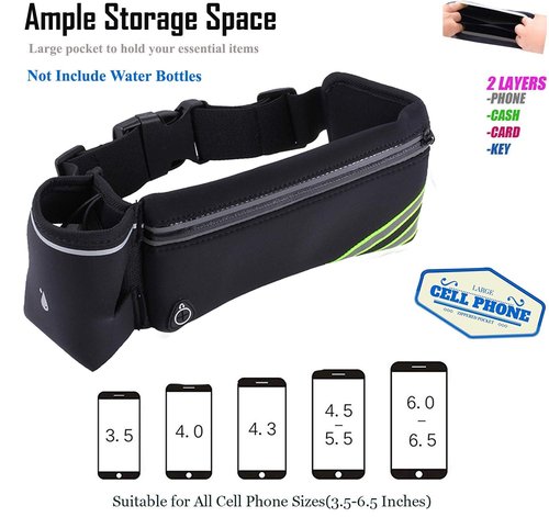 MOVOYEE Running Belt with Water Bottle Holder for iPhone 16 15 14 13 12 11 Pro Max Xs 16e Xr X Plus SE Mini/Galaxy,Reflective Phone Belt Bag for Running Women Men Hydration Waist Bag Fanny Pack Pouch