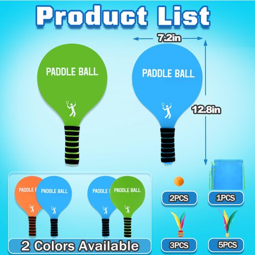 Beach Paddle Ball Set - Funny Paddleball Rackets Game, Comfortable Anti-Slip Grip, Outdoor Sports Toys for Adults Family Games Beach Yard Lawn Party Supplies, Blue Green