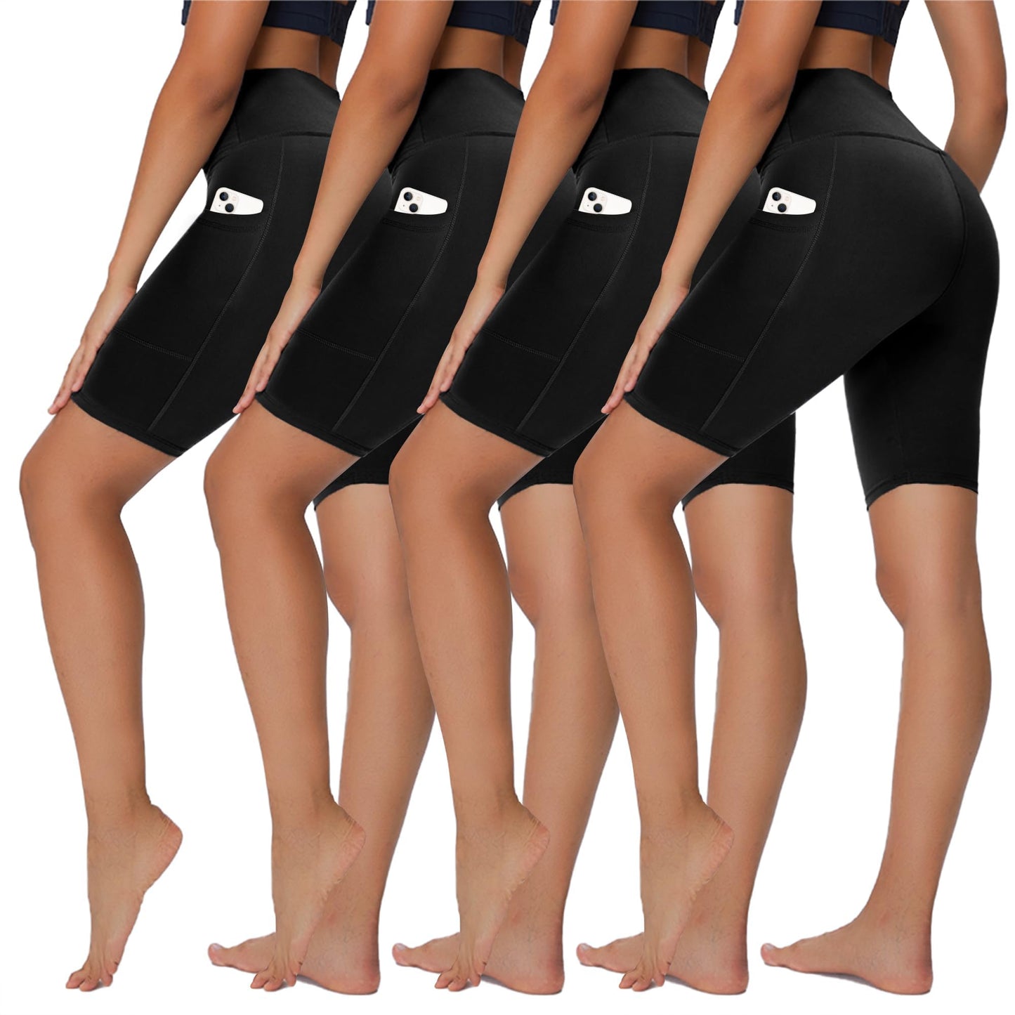 Sundwudu 4 Pack Biker Shorts for Women - 8” High Waist Tummy Control Summer Workout Shorts for Running Yoga Athletic
