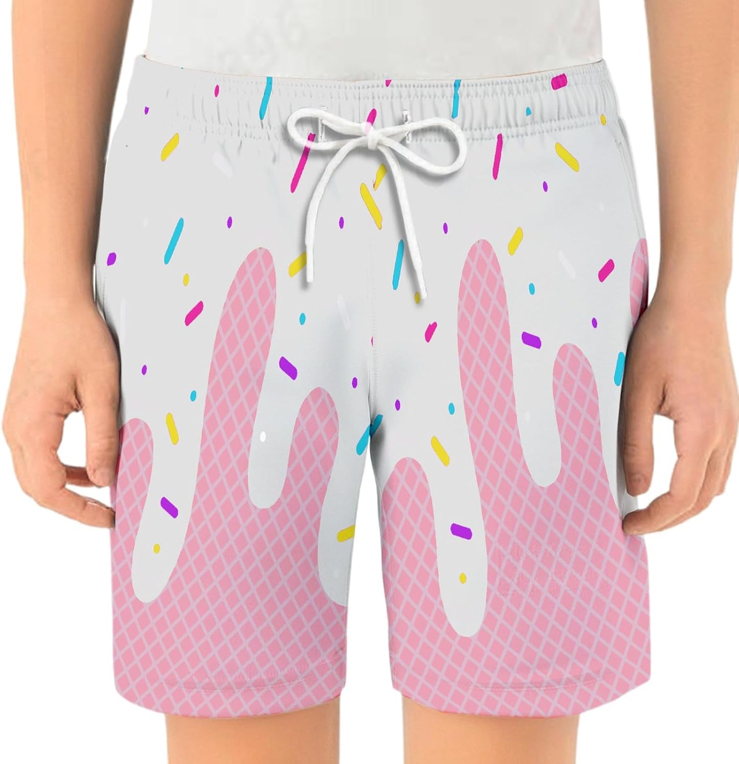 Ice Cream Boy Baseball Shorts Waffle Or Cone Preppy Shorts,Kids Youth Ice Cream Drip Track Short Pants