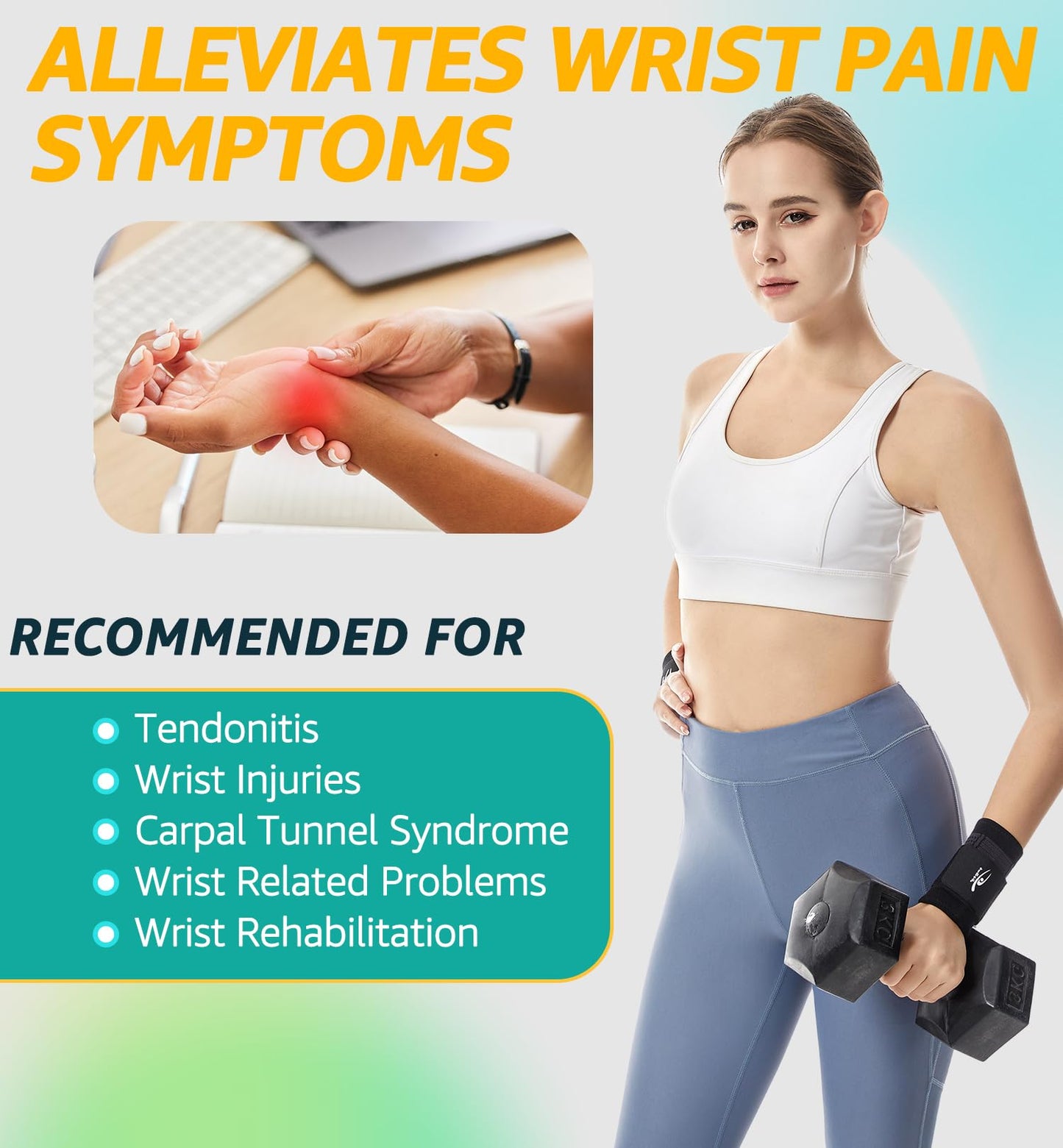 HiRui Wrist Brace/Wraps Wrist Compression Strap and Support for Work Fitness Weightlifting Sprains Tendonitis, Carpal Tunnel Arthritis, Pain Relief, Adjustable Wristbands 2 PACK (Black, M)