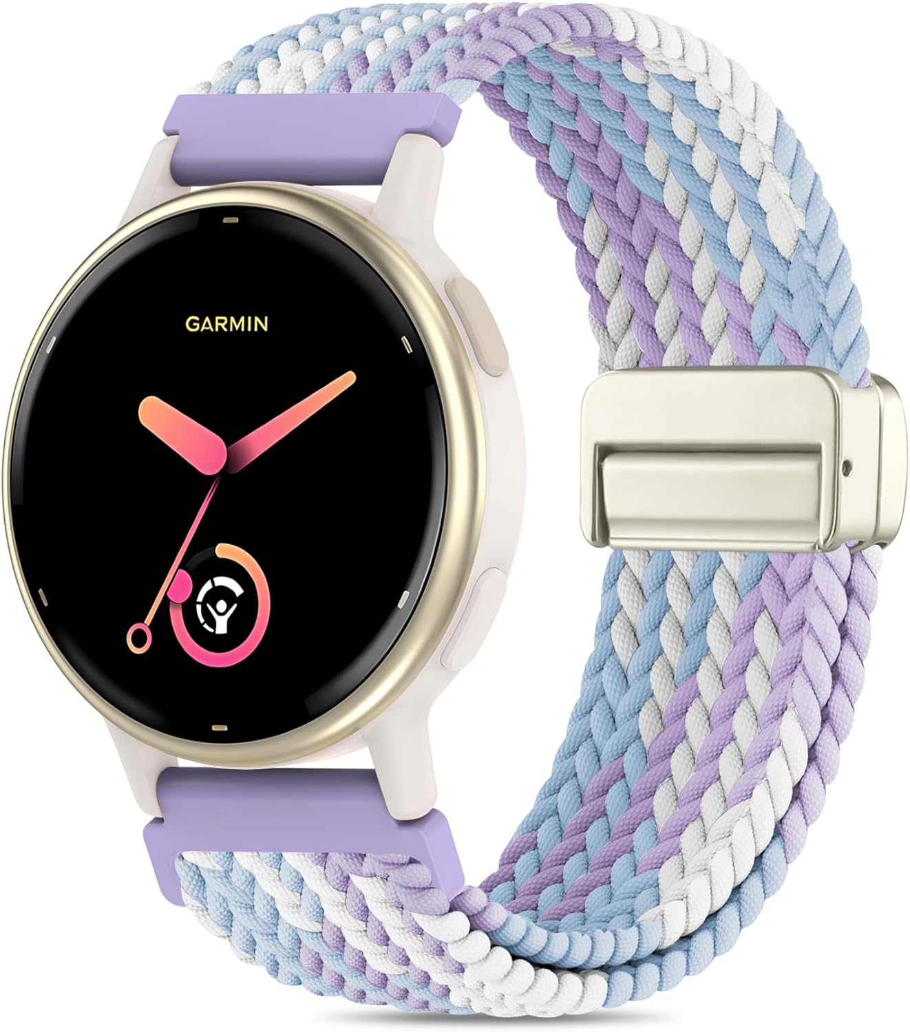 20mm Magnetic Braided Nylon Band Compatible With Garmin Vivoactive 6/Vivoactive 5/3/3 Music Watch Bands, Quick Release Stretchy Strap Replacement for Venu Sq 2/Forerunner 55/165/245/645