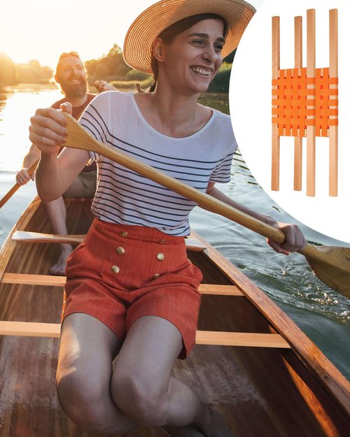 4 Pack Canoe Seat Replacement Kit with paddles - Comfort 34 Inch Nylon Webbed Bench Seats & 32 Inch Solid Beech Wood Oars - Universal Fit for Canoes & Small Boats - Canoe Hardware Accessories