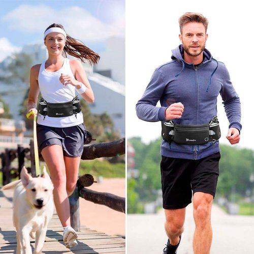 Number-one Running Belt with Water Bottles(2 x 175ML), Hydration Belt Waterproof Waist Pack Bag Fits iPhones Adjustable Sports Waist Pouch for Marathon Running Hiking Cycling, Black