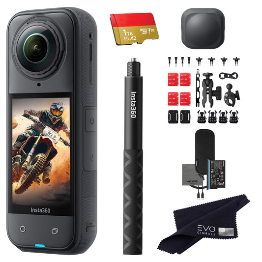 Insta360 X5 Motorcycle Bundle-8K Waterproof 360 Action Camera with 1/1.28" 48MP Sensors, 8K 360 HDR Video, 72MP, 4K Single-Lens |Bundle Includes Motorcycle Bundle, Selfie Stick, Lens Cap (1TB)
