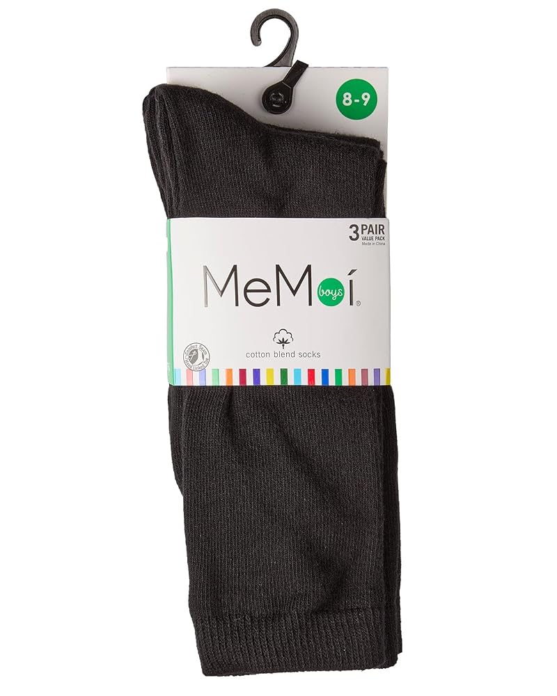 MeMoi 3 Pack Boys Crew Socks - Black Variation: 8-9