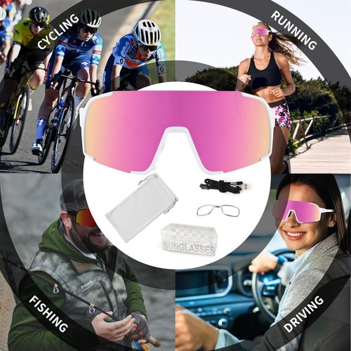OULAIQI Baseball Sunglasses for Men Women,Sports Cycling Glasses for Running Driving Fishing Volleyball Mountain Bike Sunglasses with UV Protection (WHITE PINK)