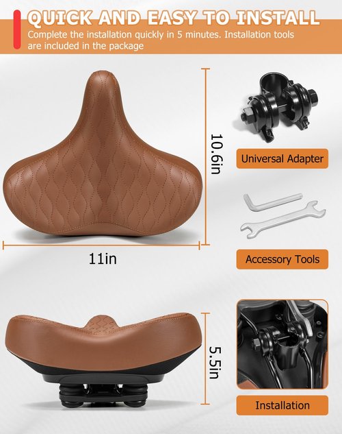 Phroxbik Wide Bicycle Seats for Comfort Men & Women, Oversized & Extra Soft Padded Bike Seat Cushion, Comfortable Large Bike Saddle for Ebike, Mountain Bike, Beach Cruiser, Stationary Exercise Bike