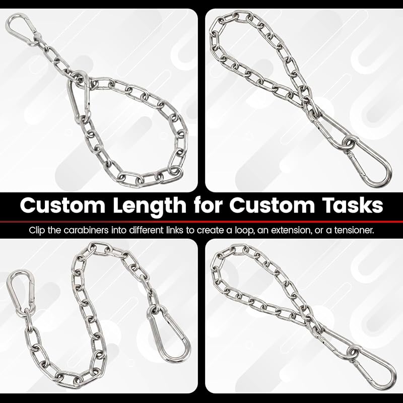 25" Hanging Swing Chain, 6mm 304 Stainless Steel, 1000 lb Capacity - Silver + 2 Pack