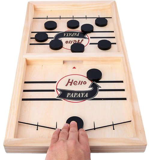 HELLO PAPAYA Fast Sling Puck Game - Test Your Speed and Accuracy with This Fast-Paced Wooden Air Hockey Desktop Battle Board Game - Guaranteed Fun Gifts for Family Night or Friends Party