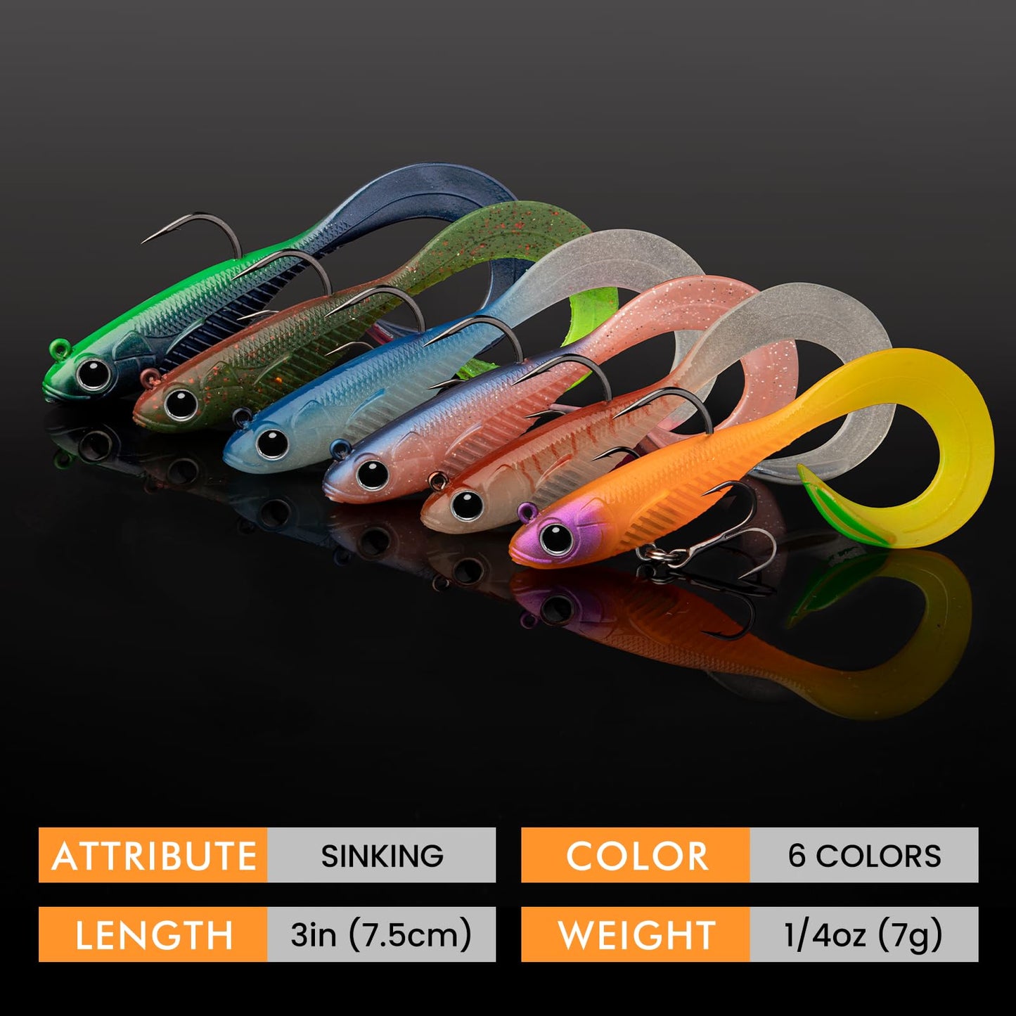 TRUSCEND Duramax Easy Catch TPE Soft Fishing Lures with BKK Hooks, Trembly Sinking and Vibrating Swim for More Bites, Pre-rigged Tear-Resistant Swimbaits for Bass, Trout, Crappie, Freshwater Saltwater