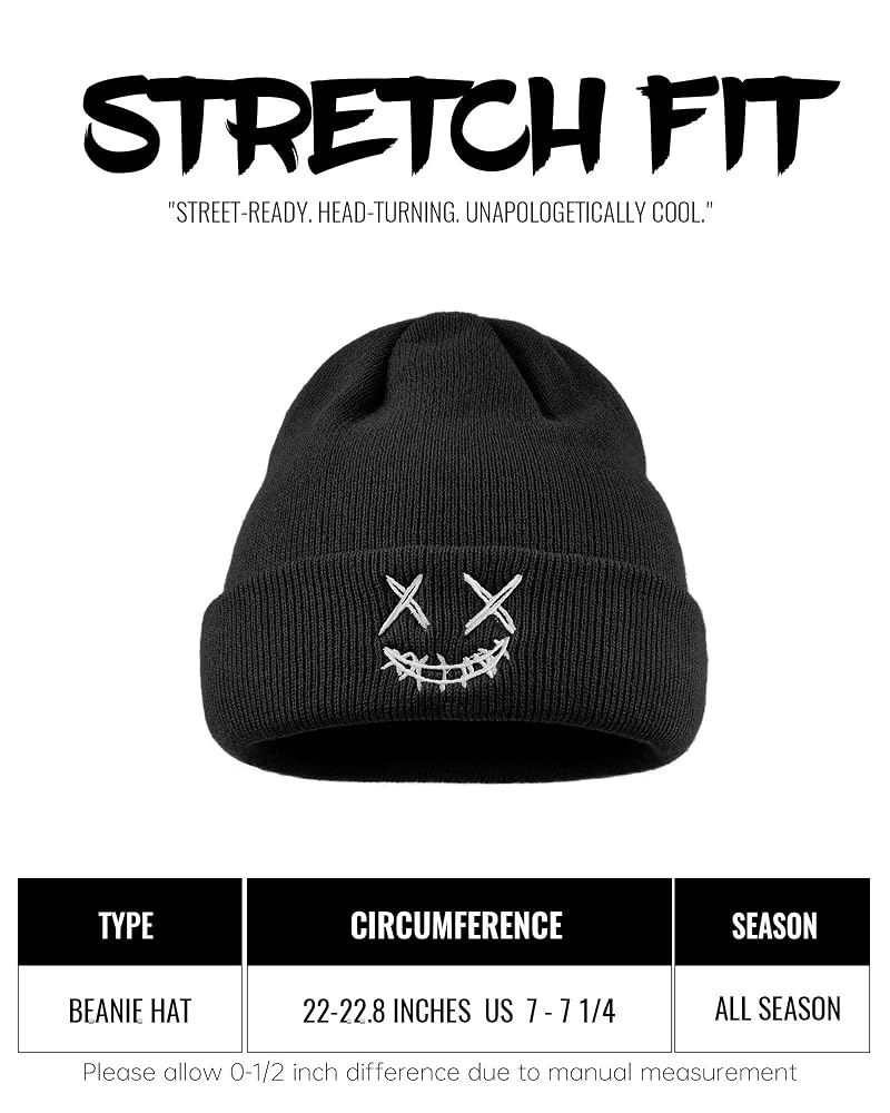 Devil Smile Beanie Hat for Men - Croogo Black One Size Kh26 Variation