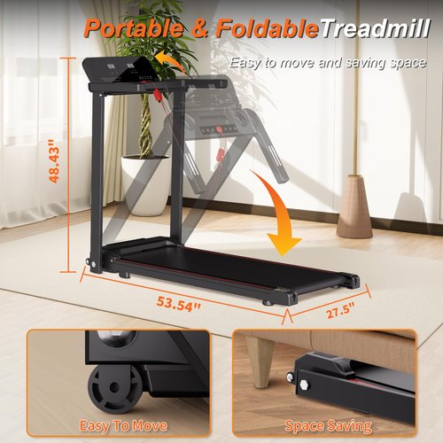 Foldable Treadmill with Handles Treadmills for Home Small Spaces 3 HP Walking Pad Treadmill with Handle Bar Folding Treadmills Quiet Walking Machine, 300LBS Capacity, Portable Small Home Gym (Black)